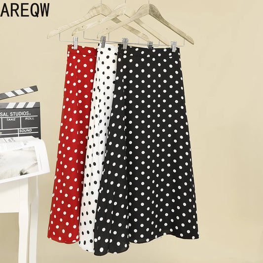 2022  New Women High Waist Polka Dots Skirt Elegant Midi Length Skirts Wrap Dots Chiffon Skirt Korean Fashion